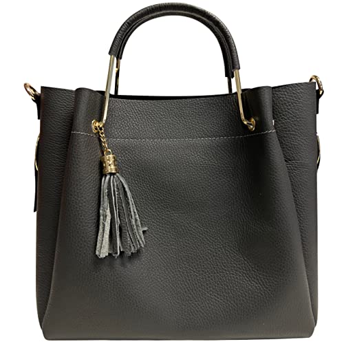 Modarno Damen-Eimer-Tasche aus echtem Leder + Innentasche Modell Fiona/Handtasche Damen Leder mit Schultergurt Tote Eimer, grau von Modarno