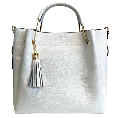 Modarno Damen-Eimertasche aus echtem Leder + Innentasche Modell Fiona, Weiß von Modarno