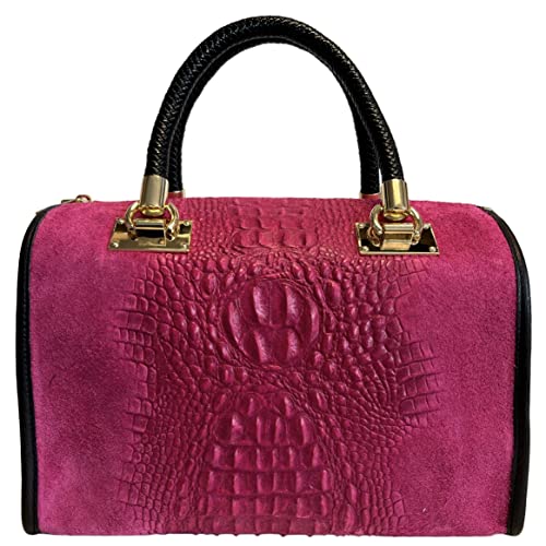 Modarno Damen Handtasche - Handtasche aus Wildleder mit Kokosdruck, fuchsia von Modarno