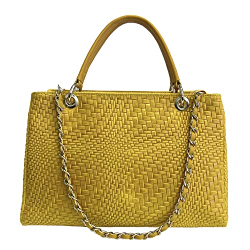 Modarno Damen Handtasche aus echtem Leder mit Schultergurt 35x15x22 cm, gelb von Modarno
