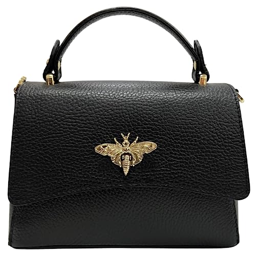 Modarno Damen Schultertasche aus echtem Leder mit Bienenverschluss 20x7x14cm, Schwarz von Modarno