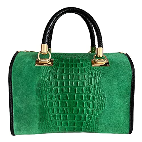 Modarno Damen Handtasche - Handtasche aus Wildleder mit Kokosdruck, grün smaragd von Modarno