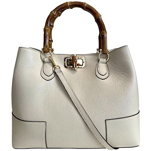 Modarno Damen-Tasche aus echtem Leder mit Griffen aus echtem Bambus/elegant und minimalistisch/luxuriöse Tasche von Modarno