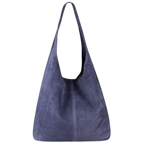 Modarno Damen Umhängetasche Wildleder Clutch Umhängetasche Echt Leder Damen Umhängetasche, Stahlblau, Medium von Modarno