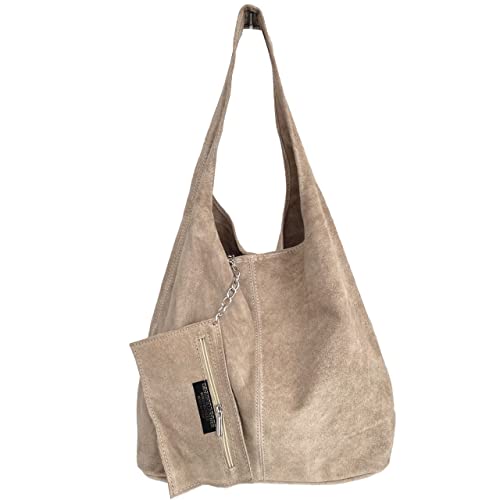 Modarno Wildledertasche für Damen, Umhängetasche, Umhängetasche, Handtasche, Handtasche, Handtasche, Helles Taupe von Modarno