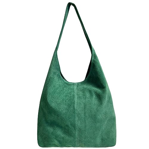 Modarno Damen Peacock Green Suede Clutch Umhängetasche, Large, 34x33x17cm, Pfauengrün, Large von Modarno