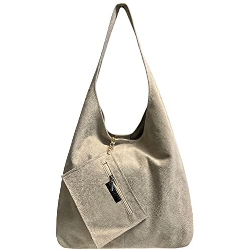 Modarno Damen Umhängetasche Wildleder Clutch Umhängetasche Schultertasche Shopper Damen Echtleder, beige von Modarno