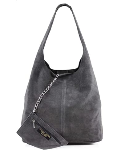 Modarno Umhängetasche Damen Wildleder Clutch Umhängetasche Shopper Damen Echt Leder, dunkelgrau von Modarno