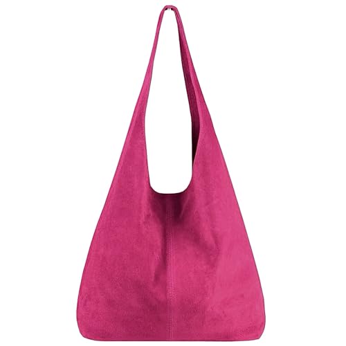 Modarno Damen Umhängetasche Wildleder Clutch Umhängetasche Schultertasche Shopper Damen Echtleder, fuchsia von Modarno