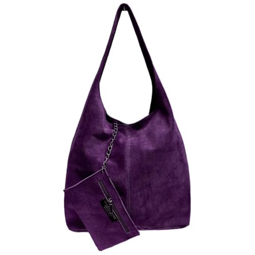 Modarno Umhängetasche Damen Wildleder Clutch Umhängetasche Shopper Damen Echt Leder, violett von Modarno