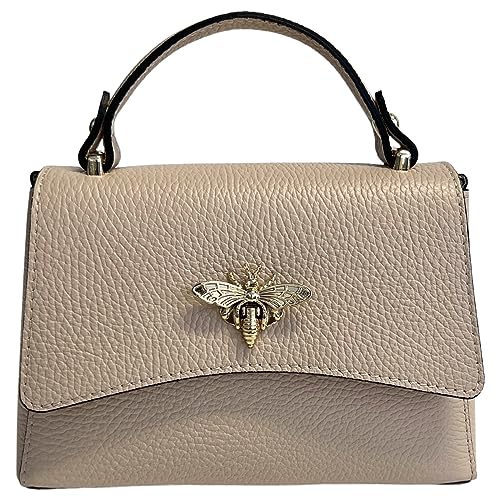 Modarno Damen-Umhängetasche aus echtem Leder mit Bienen-Verschluss, 20 x 7 x 14 cm, Hautfarben von Modarno