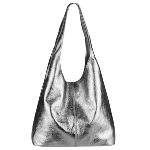 Modarno Damen Umhängetasche aus laminiertem Wildleder 34 x 17 x 59 cm, Anthrazit-Metallic-Grau Modarno Damen Umhängetasche aus laminiertem Wildleder 34 x 17 x 59 cm, Anthrazit-Metallic-Grau von Modarno
