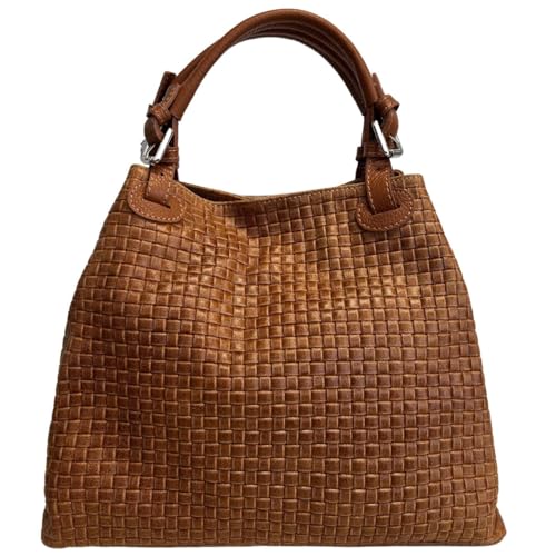 Modarno Geflochtene Handtasche für Damen mit Schultergurt aus echtem Leder - 33 x 17 x 29 cm, Leder, 33x17x29 Cm von Modarno