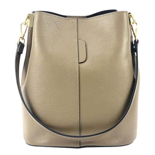 Modarno Giulia Handtasche aus echtem Leder Dollar 23 x 16 x 27 cm, Helles Taupe von Modarno