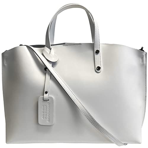 Modarno Große Handtasche Damen Leder mit Schultergurt Shopper, Weiß von Modarno
