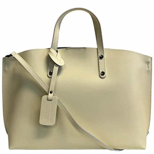 Modarno Große Handtasche Damen Leder mit Schultergurt Shopper, cremefarben von Modarno