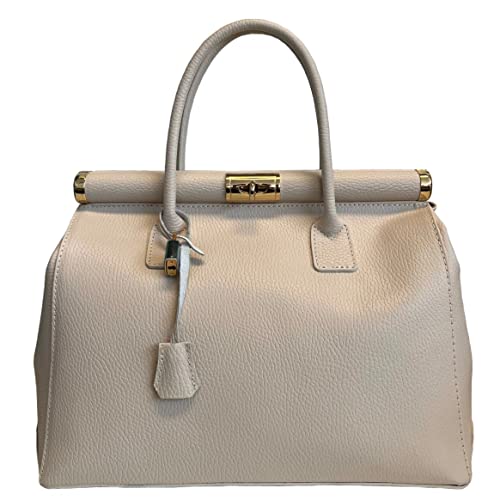 Modarno Handbag Damen-Handtasche aus Leder mit Schultergurt, 35 x 28 x 16 cm, beige von Modarno