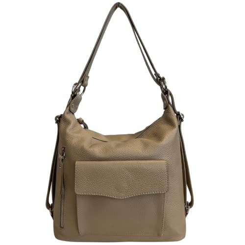 Modarno Italiana Schultertasche Damen 2 in 1 Rucksacktasche aus echtem Leder, Helles Taupe von Modarno