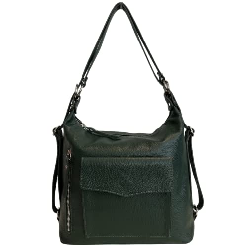 Modarno Italiana Schultertasche Damen 2 in 1 Rucksacktasche aus echtem Leder, Verde Notte von Modarno