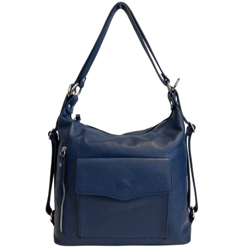 Modarno Italiana Schultertasche Damen 2 in 1 Rucksacktasche aus echtem Leder, blau von Modarno