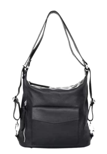 Modarno Italiane 2 in 1 Schultertasche für Damen aus echtem Leder, Schwarz von Modarno