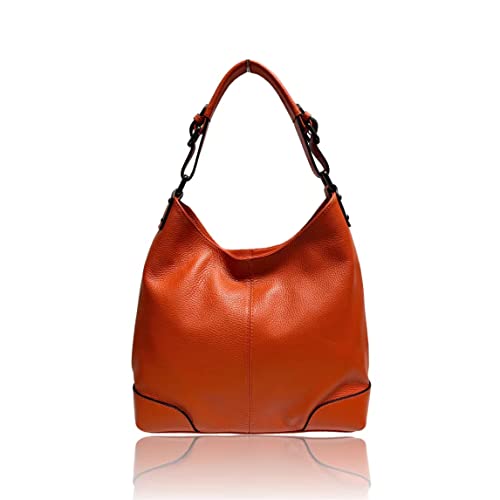 Modarno Italienische Damen-Tasche, Schultertasche, Umhängetasche, Handtasche aus echtem Rocxy Leder, Orange von Modarno