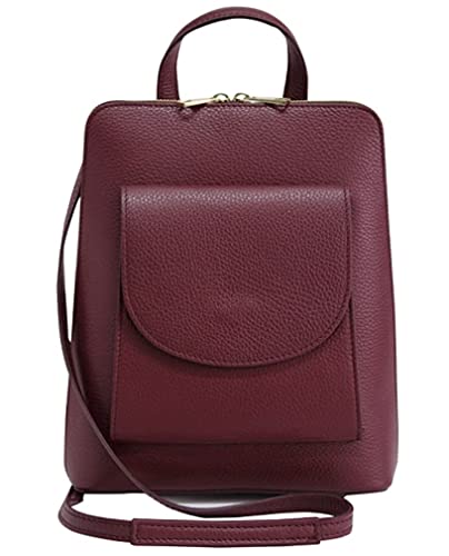 Modarno Rucksack und Umhängetasche Doppelfunktion Mehrzwecktasche für Damen aus echtem Leder 2 in 1, bordeaux von Modarno