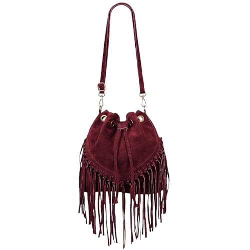 Modarno Eimertasche aus Wildleder mit Fransen 26 x 13 x 26 cm, bordeaux von Modarno