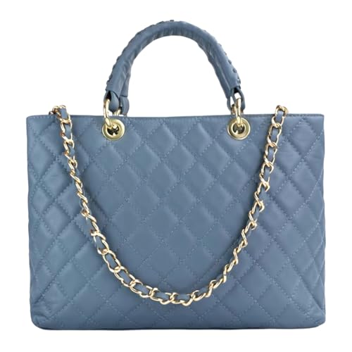 Modarno Tasche mit geflochtenem Griff aus echtem Leder gesteppt von Hand und Schulter 33 x 14 x 24 cm, Avio Blue von Modarno