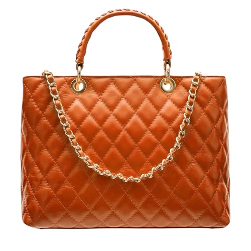 Modarno Tasche mit geflochtenem Griff aus echtem Leder gesteppt von Hand und Schulter 33 x 14 x 24 cm, Orange von Modarno