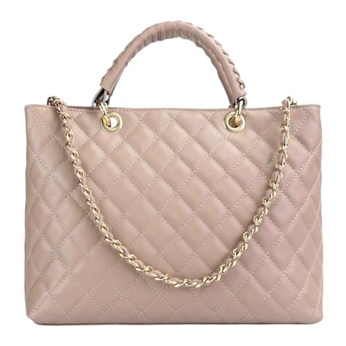 Modarno Tasche mit geflochtenem Griff aus echtem Leder gesteppt von Hand und Schulter 33 x 14 x 24 cm, Rosa von Modarno