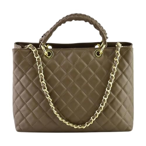 Modarno Tasche mit geflochtenem Griff aus echtem Leder gesteppt von Hand und Schulter 33 x 14 x 24 cm, Taupe von Modarno