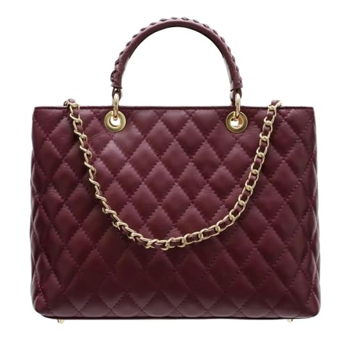 Modarno Tasche mit geflochtenem Griff aus echtem Leder gesteppt von Hand und Schulter 33 x 14 x 24 cm, bordeaux von Modarno