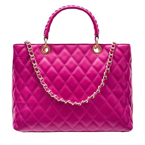 Modarno Tasche mit geflochtenem Griff aus echtem Leder gesteppt von Hand und Schulter 33 x 14 x 24 cm, fuchsia Modarno Tasche mit geflochtenem Griff aus echtem Leder gesteppt von Hand und Schulter 33 x 14 x 24 cm, fuchsia von Modarno