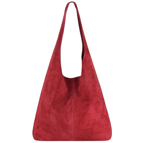 Modarno Umhängetasche Damen Wildleder Clutch Umhängetasche Shopper Damen Echt Leder, Dunkelrot von Modarno