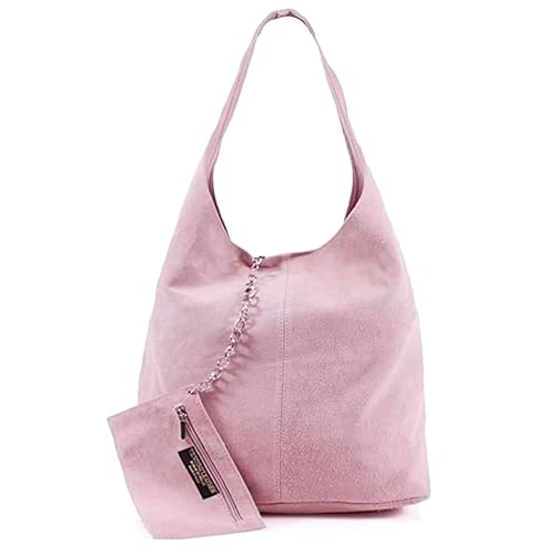 Modarno Umhängetasche Damen Wildleder Clutch Umhängetasche Shopper Damen Echt Leder, Rosa von Modarno