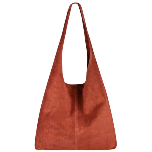 Modarno Umhängetasche Damen Wildleder Clutch Umhängetasche Shopper Damen Echt Leder, Roter Ziegelstein von Modarno