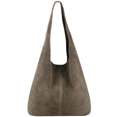 Modarno Umhängetasche Damen Wildleder Clutch Umhängetasche Shopper Damen Echt Leder, sand von Modarno