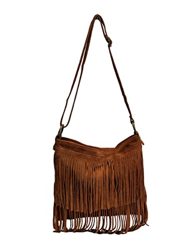 Modarno Umhängetasche mit Fransen aus Wildleder – Umhängetasche für Damen aus Wildleder, braun von Modarno