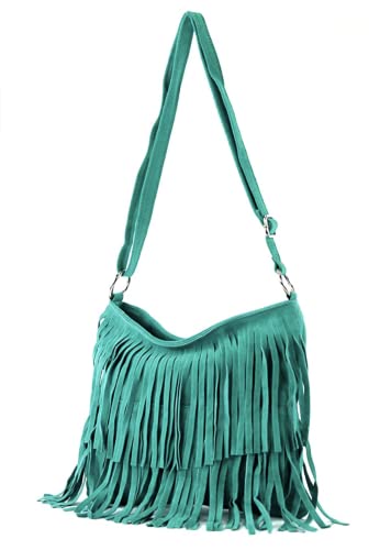Modarno Umhängetasche mit Fransen aus Wildleder – Umhängetasche für Damen aus Wildleder, türkis von Modarno