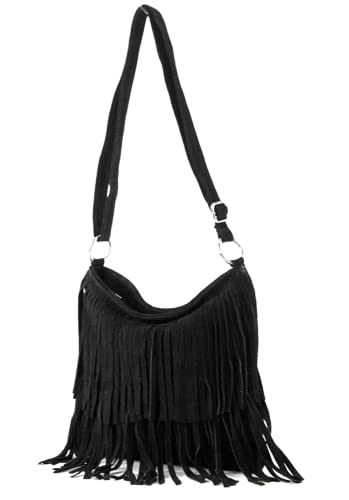 Modarno Umhängetasche mit Fransen aus Wildleder – Umhängetasche für Damen aus Wildleder, Schwarz von Modarno