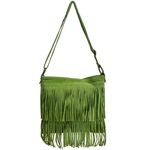 Modarno Umhängetasche mit Fransen aus Wildleder – Umhängetasche für Damen aus Wildleder, Zyperngrün von Modarno