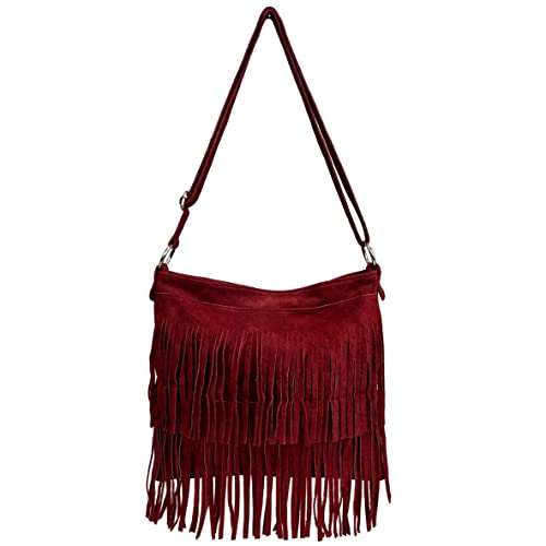 Modarno Umhängetasche mit Fransen aus Wildleder – Umhängetasche für Damen aus Wildleder, bordeaux von Modarno