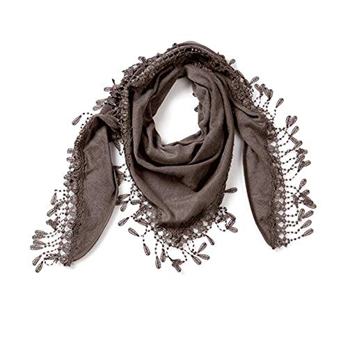 Modassori Damen Mode Schal Dreiecks-Tuch mit Fransen-Dekor einfarbig Taupe Braun 165cm x 70cm Artikelname Triangle Love Kollektion 2023 von Modassori