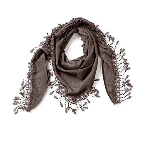 Modassori Damen Mode Schal Dreiecks-Tuch mit Fransen-Dekor einfarbig Taupe Braun 165cm x 70cm Artikelname Triangle Love Kollektion 2025 von Modassori