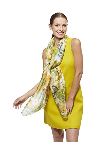 Modassori Damen-Mode Schal Pareo 180cm x 110cm Seide Gelb Grün Muster Blumen Kollektion 2025 Artikelname Helena von Modassori