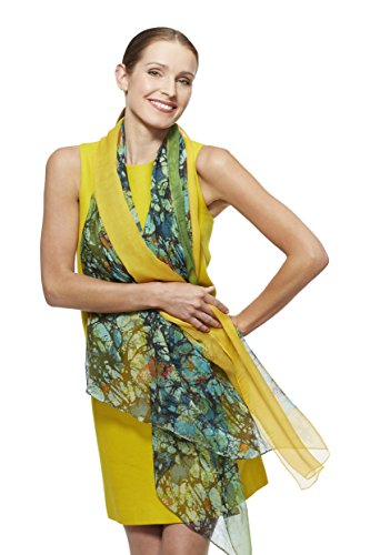 Modassori Damen-Mode Schal Pareo 180cm x 110cm Seide Georgette Gelb Grün Blumen-Muster Kollektion 2023-2024, Artikelname Diana von Modassori