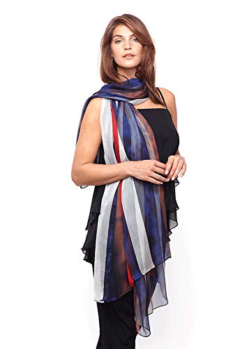 Modassori leichter Damen Schal 180 cm x 140 cm, Streifen Muster Blau Rot Schwarz Weiß Kollektion 2025 von Modassori