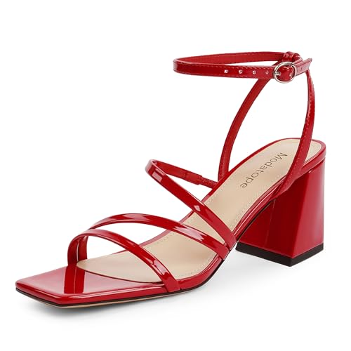 Modatope Damen-Sandalen mit Absatz, Riemchen, quadratisch, offener Zehenbereich, klobiger Blockabsatz, Knöchelriemen, Sandalen für Damen, bequeme Absätze, Rot/Ausflug, einfarbig (Getaway Solids), 42 von Modatope