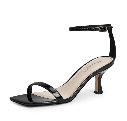 Modatope Damen-Sandalen mit Absatz, quadratisch, offener Zehenbereich, Kätzchen-Absatz, Knöchelriemen, für den Alltag, Party, Hochzeit, Schwarz, 37 EU von Modatope